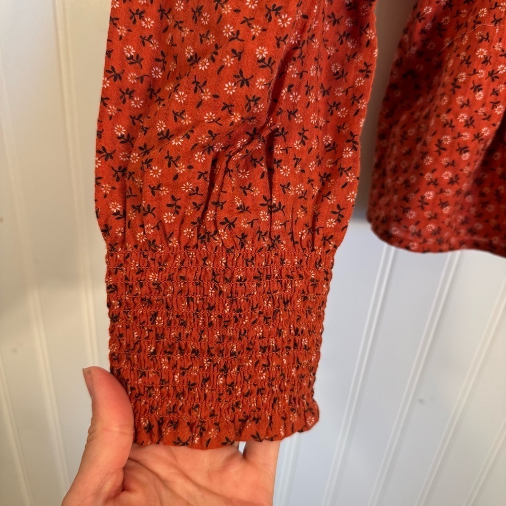 Madewell Tie-Back Peplum Top in Campden Daisies Orange 100% Cotton Size XS - Picture 5 of 16